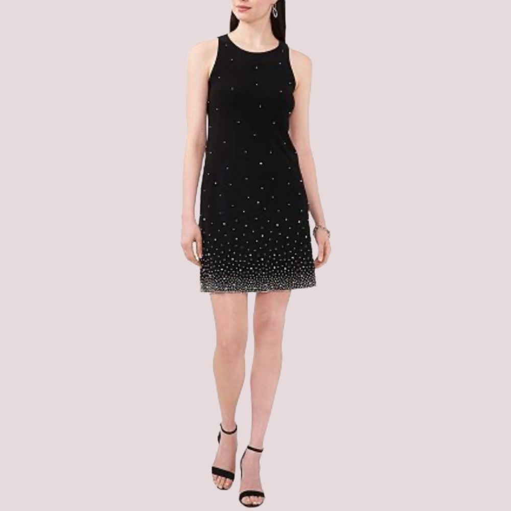 NWT Womens MSK Sleeveless Faraj Bead Trim Keyhole‎ Sheath Dress -L
